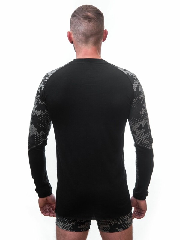 MERINO IMPRESS SENSOR - pánské triko, dlouhý rukáv, ČERNÁ/HONEYCOMP