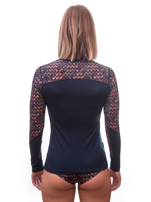 MERINO IMPRESS SENSOR - dámské triko, dlouhý rukáv, BLUE/ORIGAMI