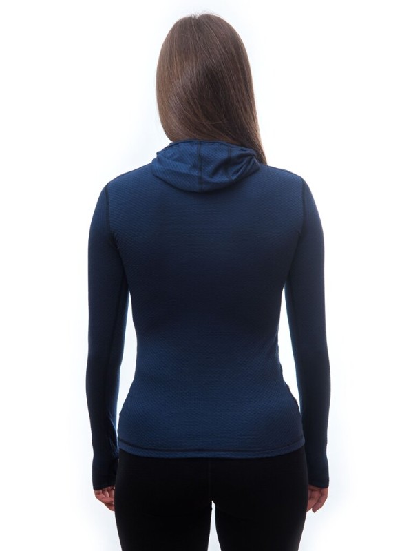MERINO SENSOR DF - dámské tričko, dlouhý rukáv s kapucí, deep blue