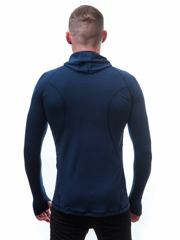 MERINO SENSOR DF - pánské tričko s kapucí, dlouhý rukáv, deep blue