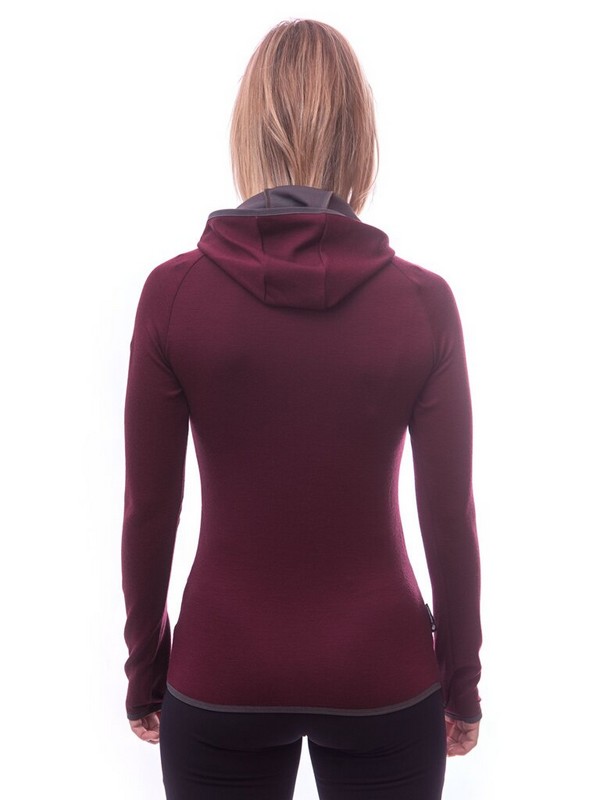 MERINO SENSOR UPPER FOX - dámská mikina klokanka, kapuce, port red
