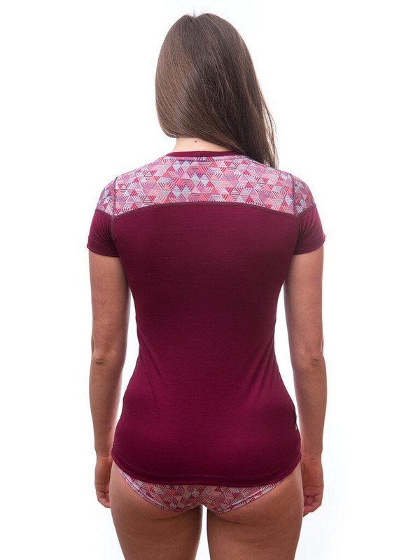 MERINO IMPRESS SENSOR - dámské triko, krátký rukáv, LILLA/PATTERN