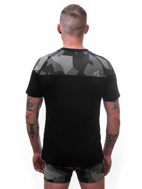 MERINO IMPRESS SENSOR - pánské triko, krátký rukáv, ČERNÁ/CAMO