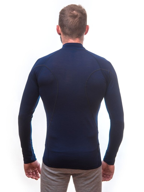 MERINO SENSOR ACTIVE - pánské triko s dlouhým rukávem, stoják, zip, deep blue