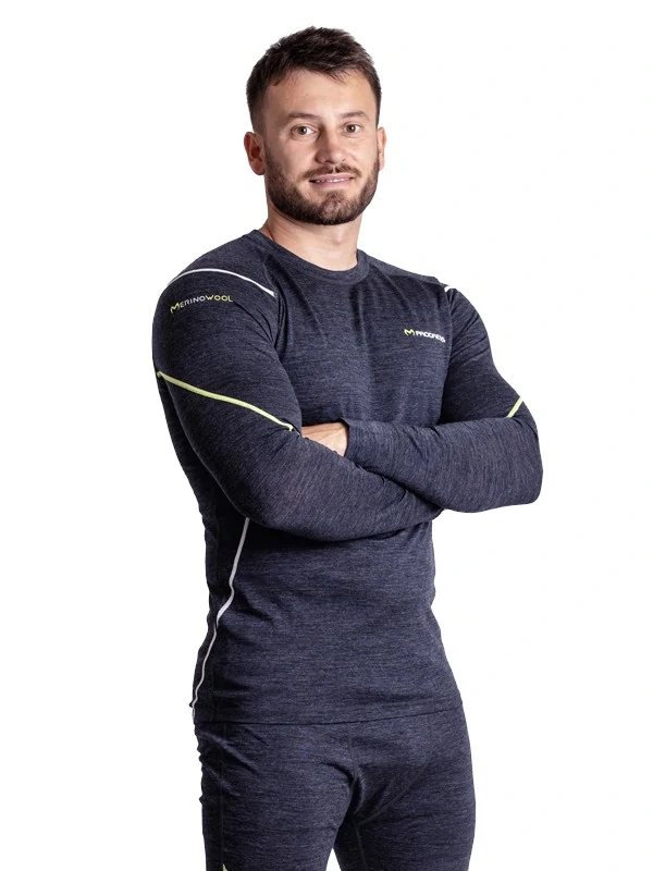 ALASTAIR MAN pánské funkční merino tričko s dlouhým rukávem, černý melír