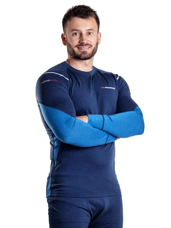 ALASTAIR MAN pánské funkční merino tričko s dlouhým rukávem, tmavě modrá - modrá