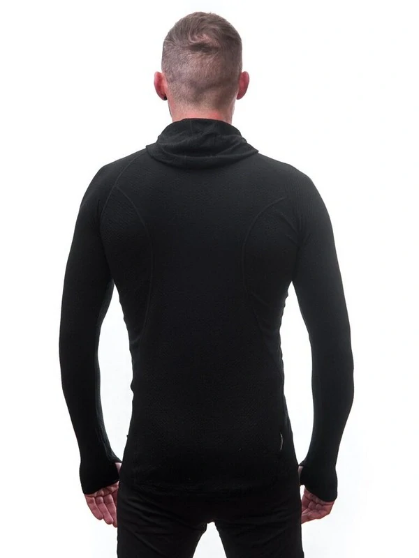MERINO SENSOR DF - pánské tričko s kapucí, dlouhý rukáv, černá