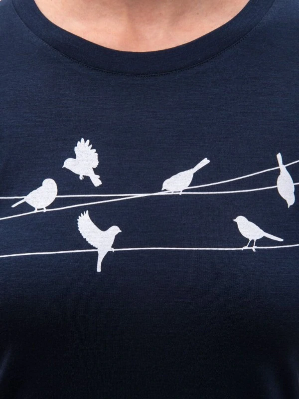 MERINO SENSOR ACTIVE SONGBIRDS - dámské tričko, dlouhý rukáv, deep blue