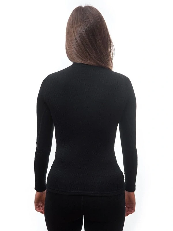 MERINO SENSOR DF - dámské tričko, dlouhý rukáv, zip u krku, černá