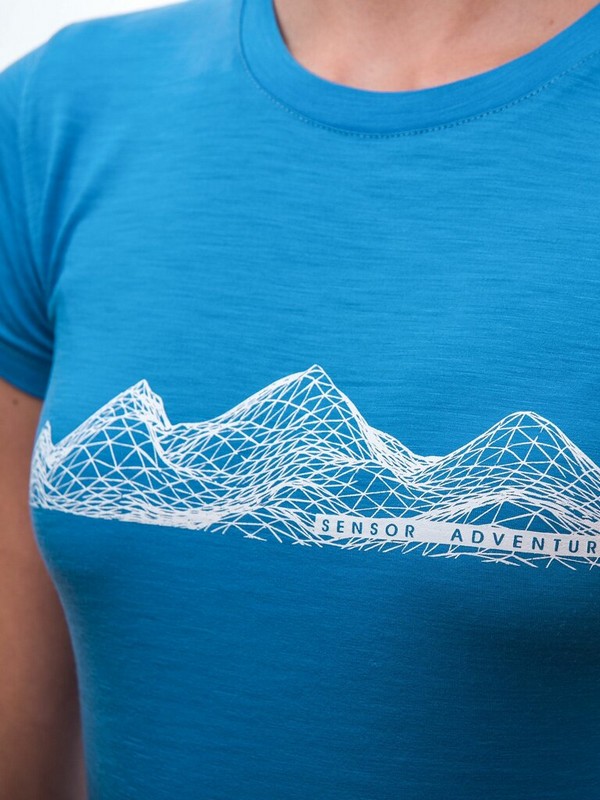 MERINO SENSOR ACTIVE MOUNTAINS - dámské tričko, krátký rukáv, modrá