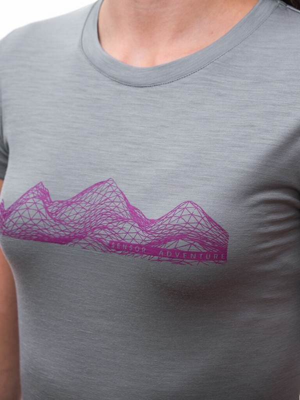 MERINO SENSOR ACTIVE MOUNTAINS - dámské tričko, krátký rukáv, světle šedá