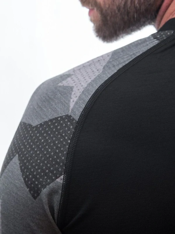 MERINO IMPRESS SENSOR - pánské triko, dlouhý rukáv, ČERNÁ/CAMO
