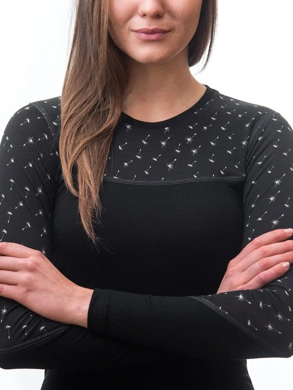 MERINO IMPRESS SENSOR - dámské triko, dlouhý rukáv, ČERNÁ/PATTERN