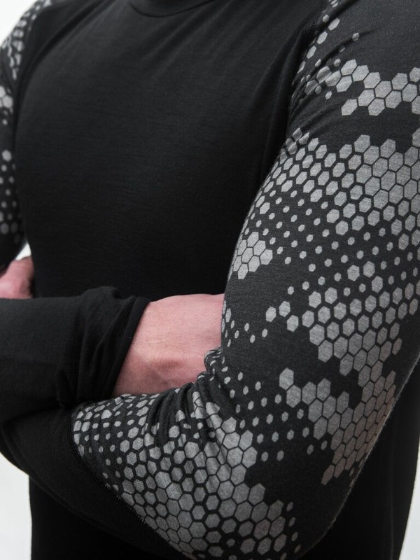MERINO IMPRESS SENSOR - pánské triko, dlouhý rukáv, ČERNÁ/HONEYCOMP