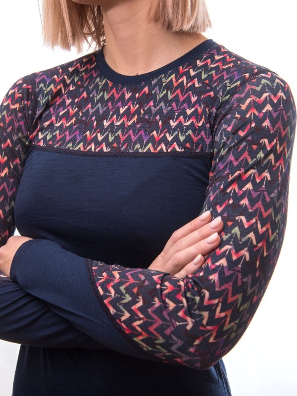 MERINO IMPRESS SENSOR - dámské triko, dlouhý rukáv, BLUE/ORIGAMI