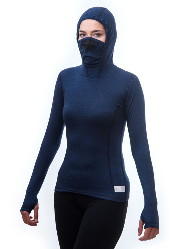 MERINO SENSOR DF - dámské tričko, dlouhý rukáv s kapucí, deep blue