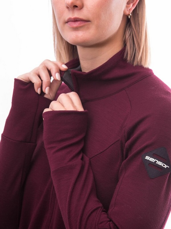 MERINO SENSOR UPPER - dámská mikina, celozip, lilla