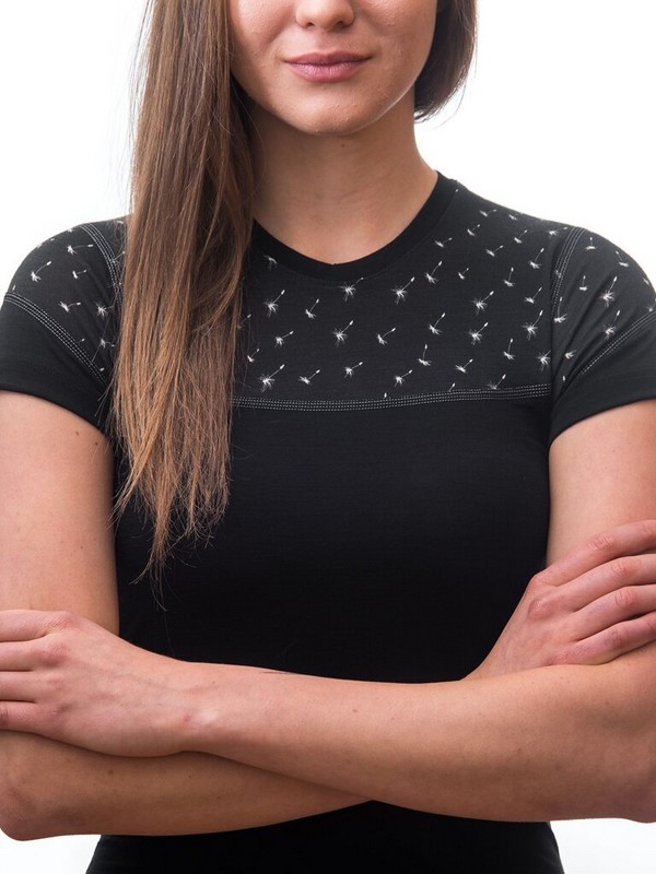 MERINO IMPRESS SENSOR - dámské triko, krátký rukáv, ČERNÁ/PATTERN