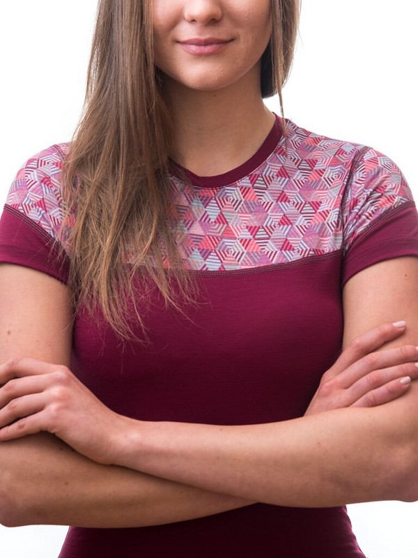 MERINO IMPRESS SENSOR - dámské triko, krátký rukáv, LILLA/PATTERN