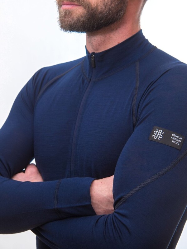 MERINO SENSOR ACTIVE - pánské triko s dlouhým rukávem, stoják, zip, deep blue