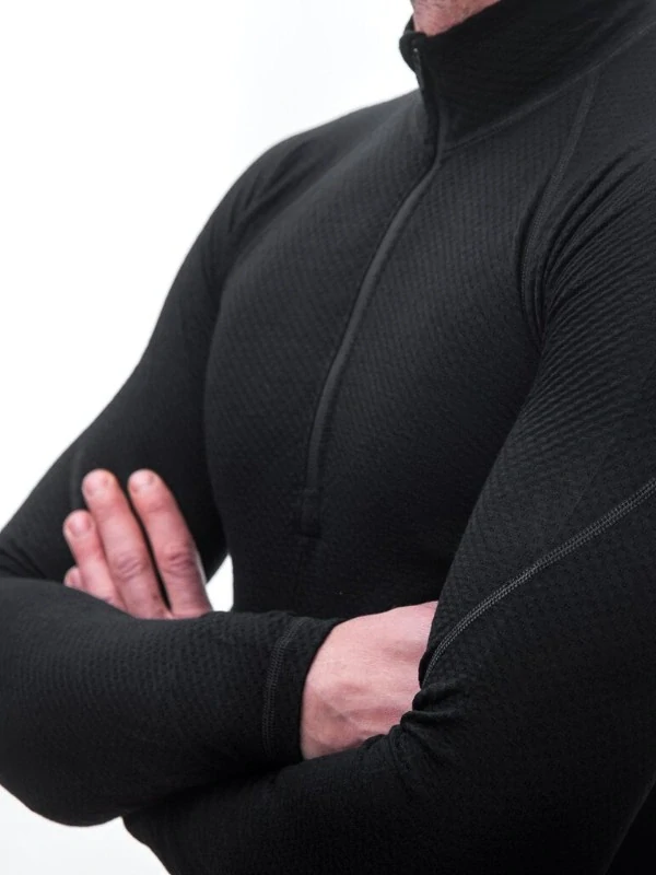 MERINO SENSOR DF - pánské tričko, dlouhý rukáv, zip u krku, černá