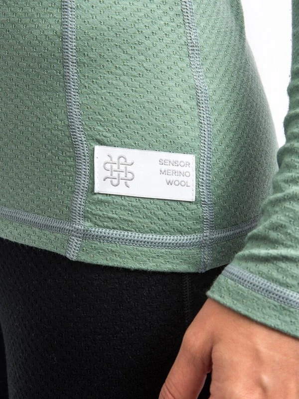 MERINO SENSOR DF - dámské tričko, dlouhý rukáv, zip u krku, basil green