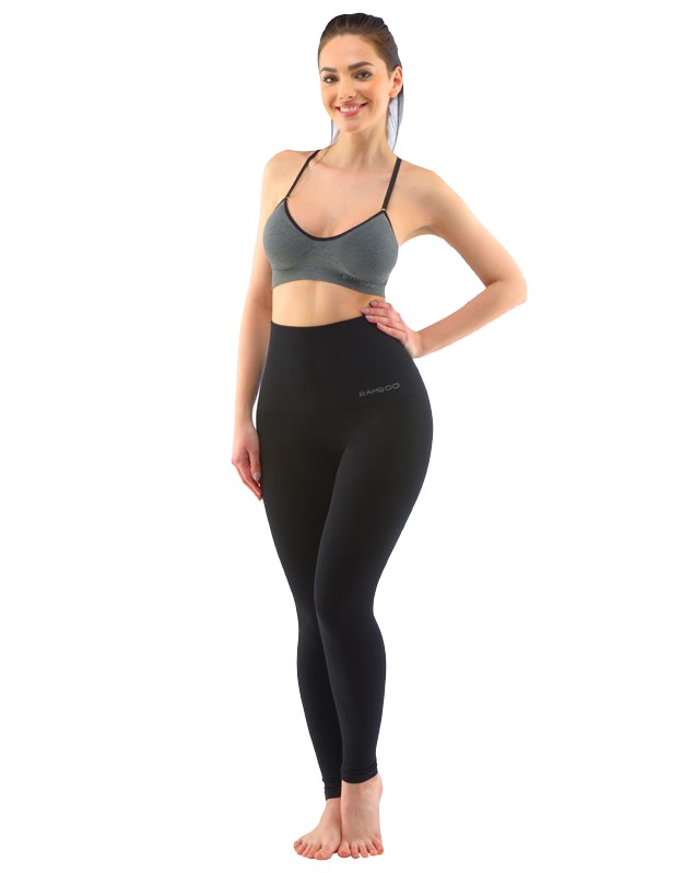 FITNESS IA. W bambusové bezešvé legíny, dlouhé, vysoký pás, černá