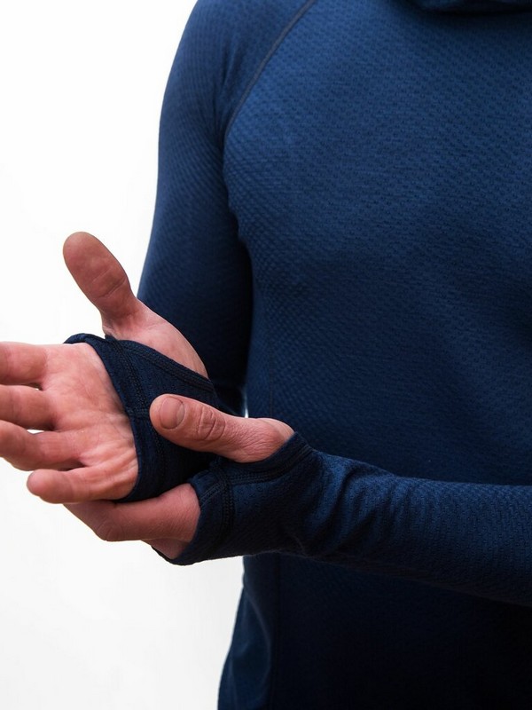 MERINO SENSOR DF - pánské tričko s kapucí, dlouhý rukáv, deep blue