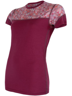 MERINO IMPRESS SENSOR - dámské triko, krátký rukáv, LILLA/PATTERN