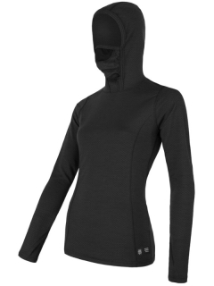 MERINO SENSOR DF - dámské tričko, dlouhý rukáv s kapucí, černá